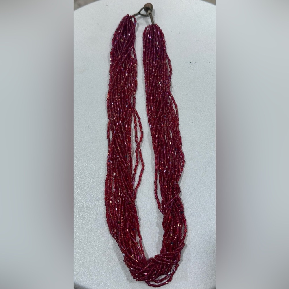 Vintage Italian Murano Red Glass Bead Necklace w/Gold Button